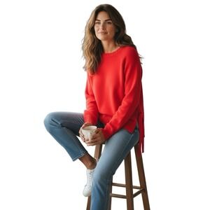 Vionnet Paris Red Wool Cashmere‎ Sweater Italy Sz 46 10/12 Side Tie Detail Knit